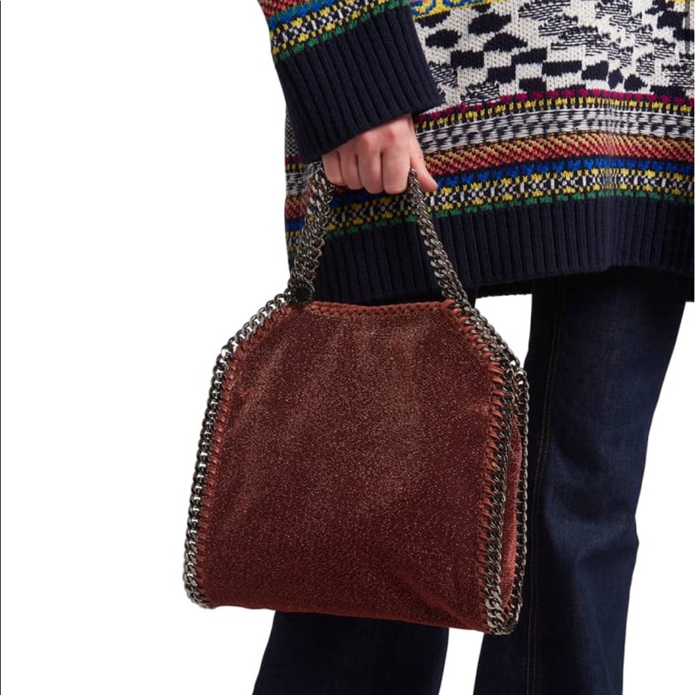 Stella McCartney Lurex Mini Falabella Tote-Copper/ red